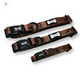 Three brown dog collars with black accents on a white background