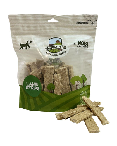 100% Lamb Strips 500g natural single-protein dog treats, ideal for supervised chewing, enrichment, reward feeding and high-value training.