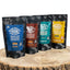 Four Nova Pet Food packages for dogs on a wooden surface