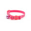 Ancol kitten collar in vibrant pink with reflective silver cat icons, adjustable safety buckle, and a matching pink bell for added visibility and charm.