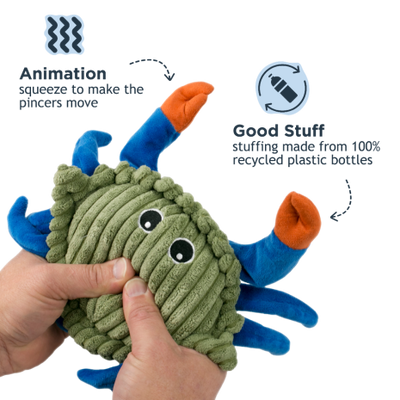 Tall Tails Animated Crab 9 inch plush dog toy with reinforced mesh fabric