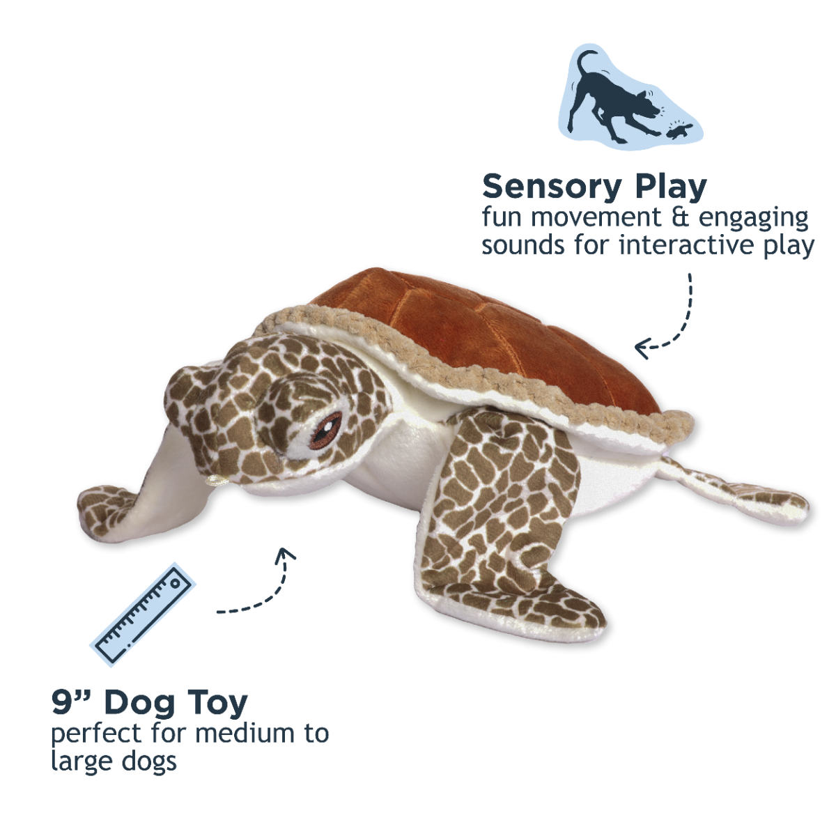 Tall Tails Animated Sea Turtle 10 inch plush dog toy with flipper action