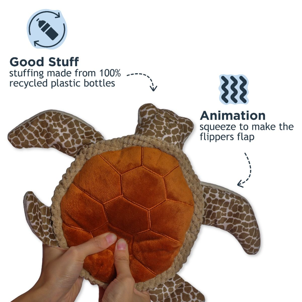 Interactive squeeze activated sea turtle dog toy for medium and large dogs