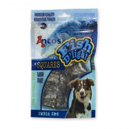 Antos Fish D’Light Squares 100g natural low-fat dog treats made from 100% fish skin