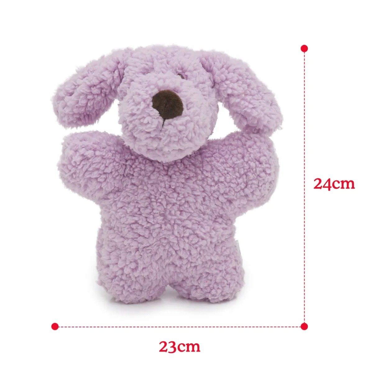 Aromadog Calm Fleece Dog Toy showing dimensions of 24cm high and 23cm wide