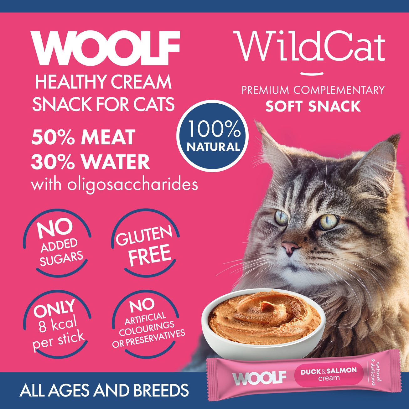 Woolf Wildcat Cream Cat Treats Duck & Salmon 5 x 14g