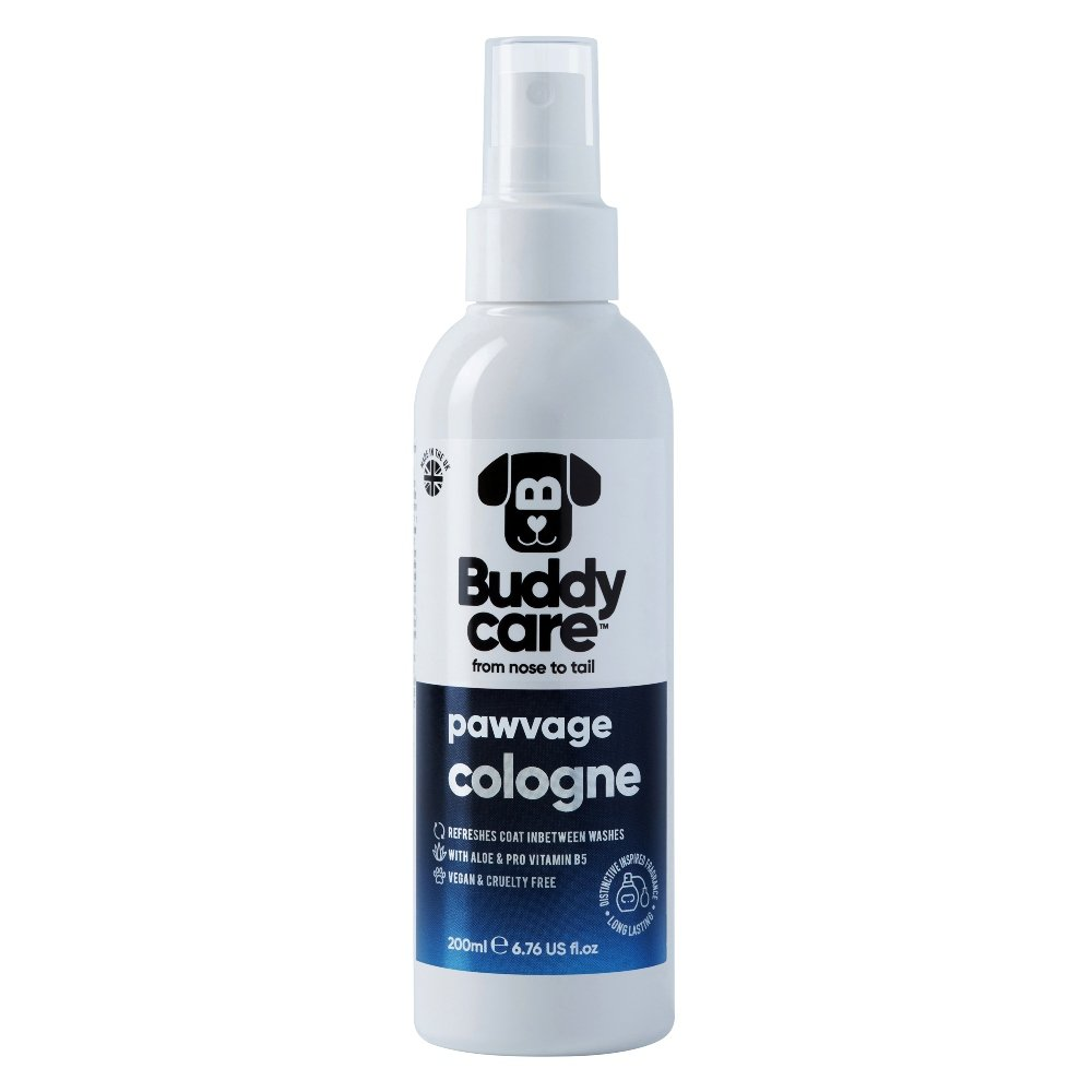 Buddycare Pawvage Dog Cologne 200ml white spray bottle with dark blue label