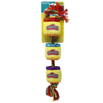 Hasbro Play-Doh dog toy with colorful tassels on a white background