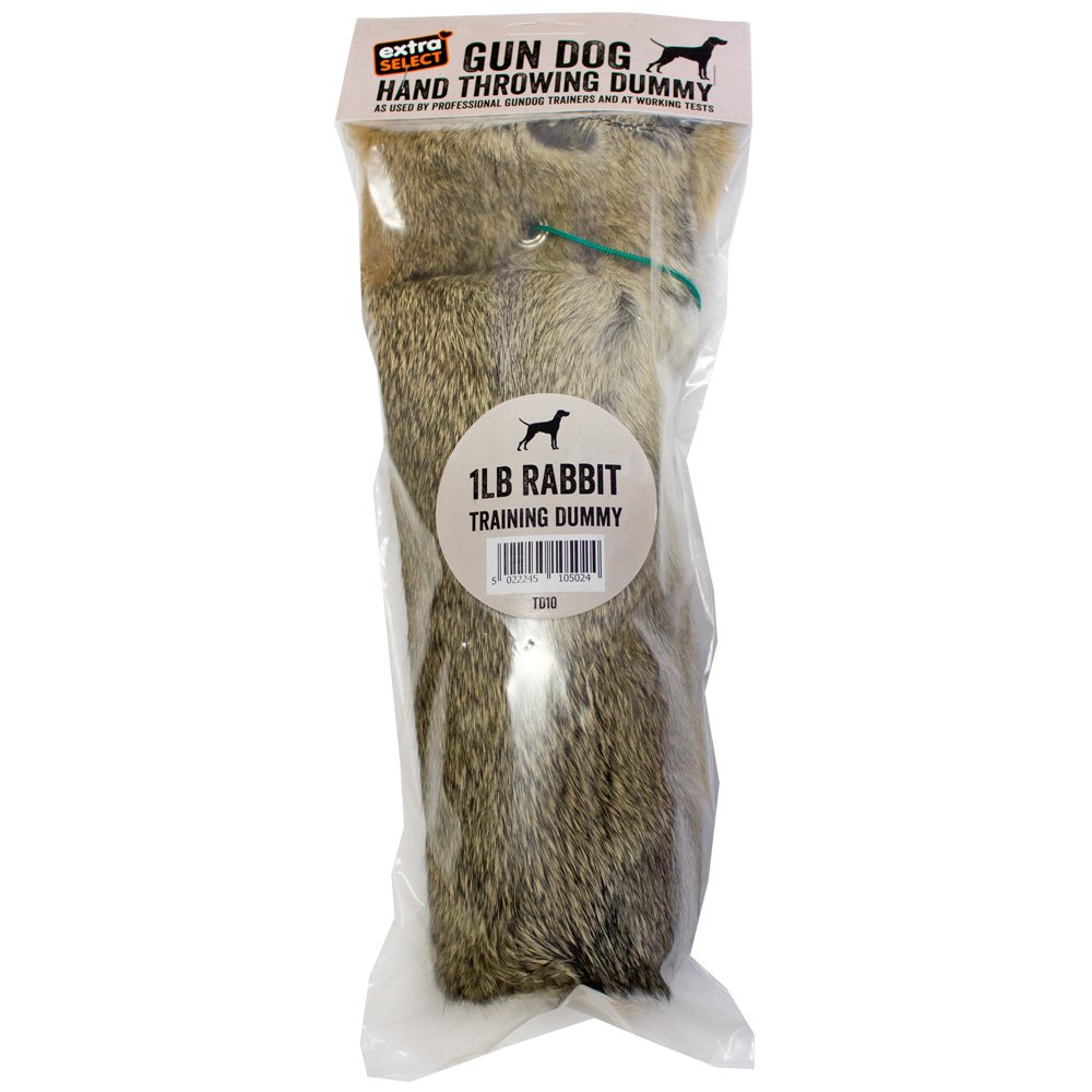1 lb rabbit training dummy for gun dogs in packaging with brand label.