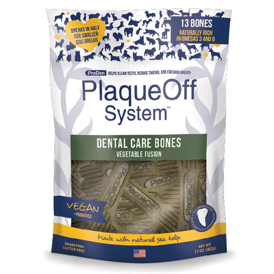 ProDen Plaque Off Dental Care Bones Vegetable Fusion 485g pack – vegetable dog dental chews with kelp and probiotics to clean teeth and freshen breath
