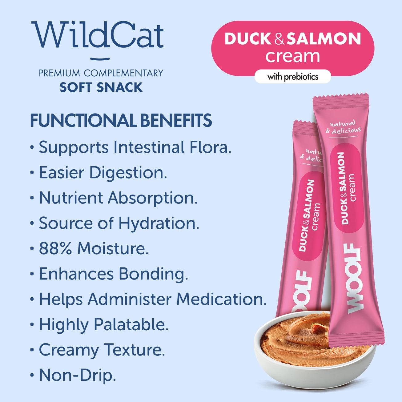 Woolf Wildcat Cream Cat Treats Duck & Salmon 5 x 14g