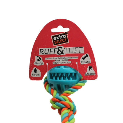 Extra Select Ruff & Tuff TPR Ball on Cotton Rope Dog Toy – Floating Treat & Chew Toy.