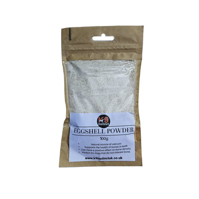 Package of eggshell powder with a label on a white background