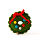Great&Small Cosy Winter Wishes green knitted wreath cat toy with a red bow, colourful pom-pom decorations and a small bell at the bottom.