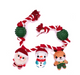 Great&Small Santa and Friends dog toy with red and white rope, two green textured balls and hanging Santa, snowman and reindeer characters