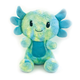 Jumbo axolotl plush dog toy in green and blue with soft blue gills and a smiling face
