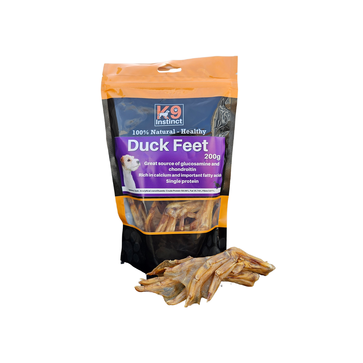 K9 Instinct Duck Feet 200g pouch with natural duck feet dog chews