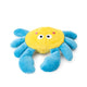 King Catnip Sealife Crab plush cat toy with yellow body and blue claws and legs, filled with organic North American catnip