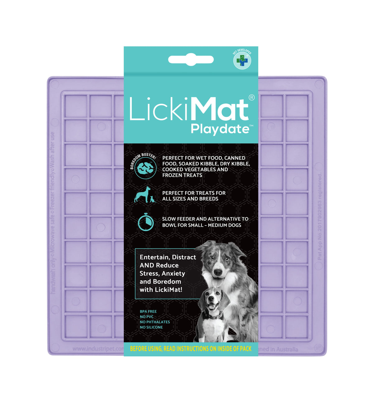 LickiMat Classic Playdate lavender 20cm flexible lick mat with square-pocket texture