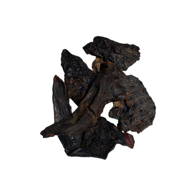 Dried dark brown Liver dog treat on a white background