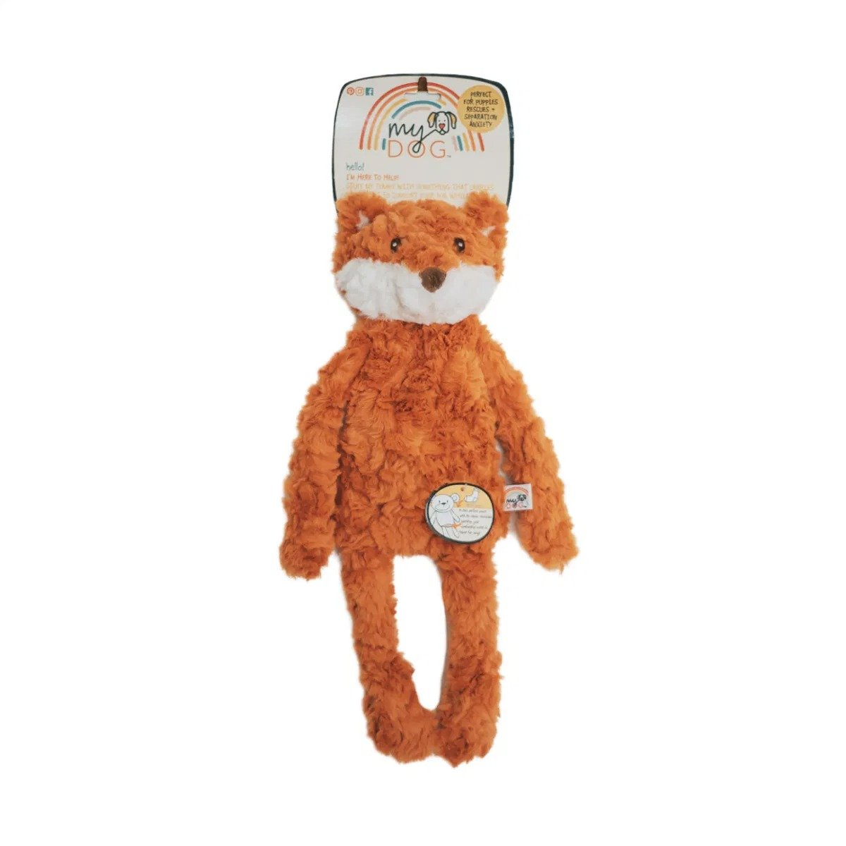 MyDog orange fox plush dog toy with white muzzle and long floppy limbs