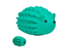 Örva Hedgehog Treat Toy in turquoise showing textured spines and inset with treat opening