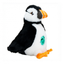 Örva Puffin Treat Belly black and white plush dog toy with an orange beak and turquoise treat opening
