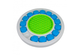 Örva Puzzle Ring dog toy with blue puzzle covers and a green central lick mat
