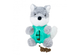 Örva Wolf Ball Belly grey and white plush dog toy with a turquoise treat-dispensing belly