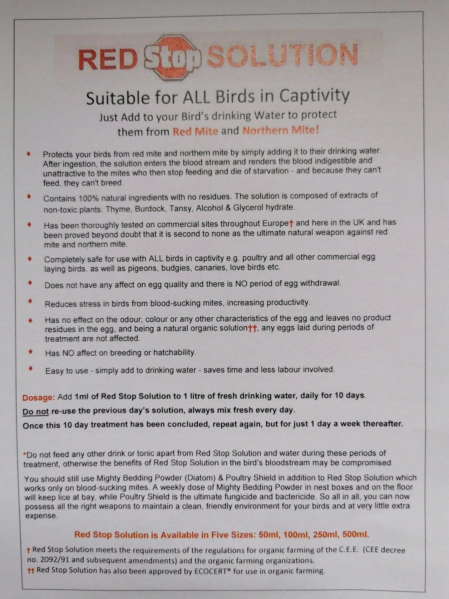 Red Stop concentrate solution for RED MITE control