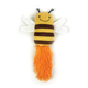 Tabby Patch Bumble Bee Kicker cat toy with yellow and brown striped body, white wings and long orange fluffy tail