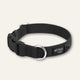 Twiggy Tags Tidal Waterproof Collar in Midnight black with an embossed surface, adjustable clip buckle, silver D-ring and Twiggy Tags logo.