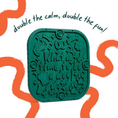 Woof FlipMat full-size green dog lick mat with fun-shaped textured surface