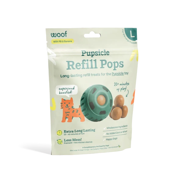 Large bag of Woof Pupsicle Peanut Butter and Banana Refill Pops for the Large Pupsicle toy