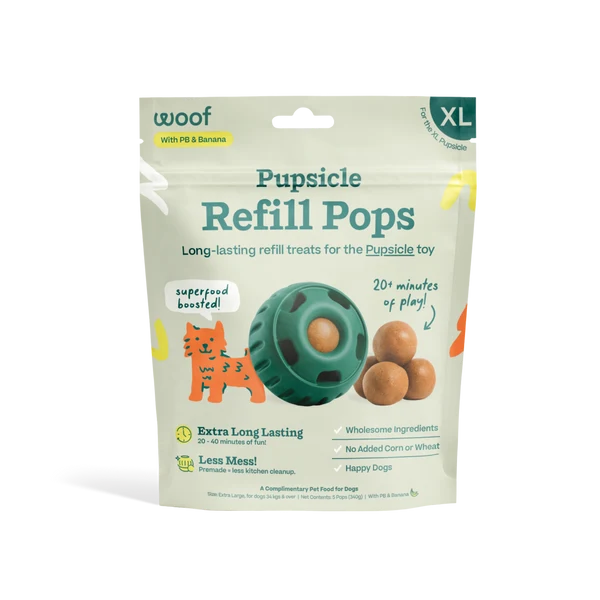 XL bag of Woof Pupsicle Peanut Butter and Banana Refill Pops for the XL Pupsicle toy