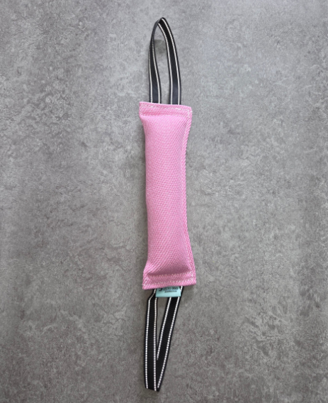 Zero Pro 30cm pink French linen dog training bite bar with two black handles
