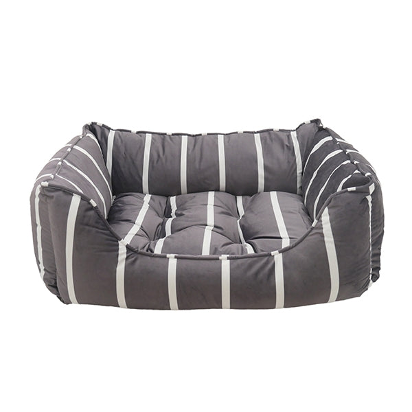 Grey Velvet Stripes Square Pet Bed - SMALL