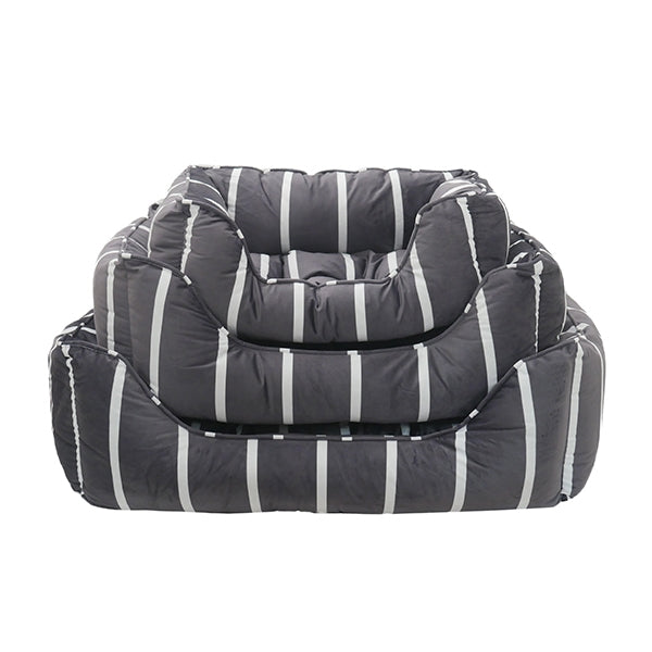 Grey Velvet Stripes Square Pet Bed - SMALL