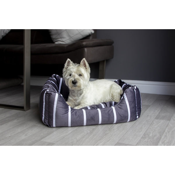 Grey Velvet Stripes Square Pet Bed - SMALL