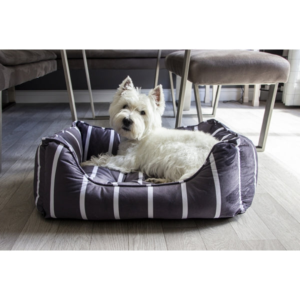 Grey Velvet Stripes Square Pet Bed - SMALL