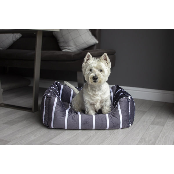 Grey Velvet Stripes Square Pet Bed - SMALL